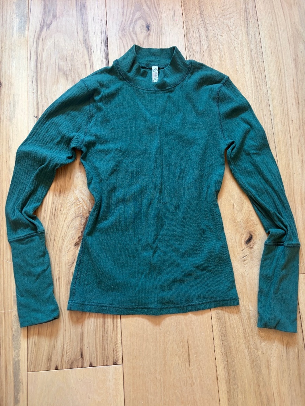 Free People The Rickie Ribbed Mock Neck Top Forest Green SP